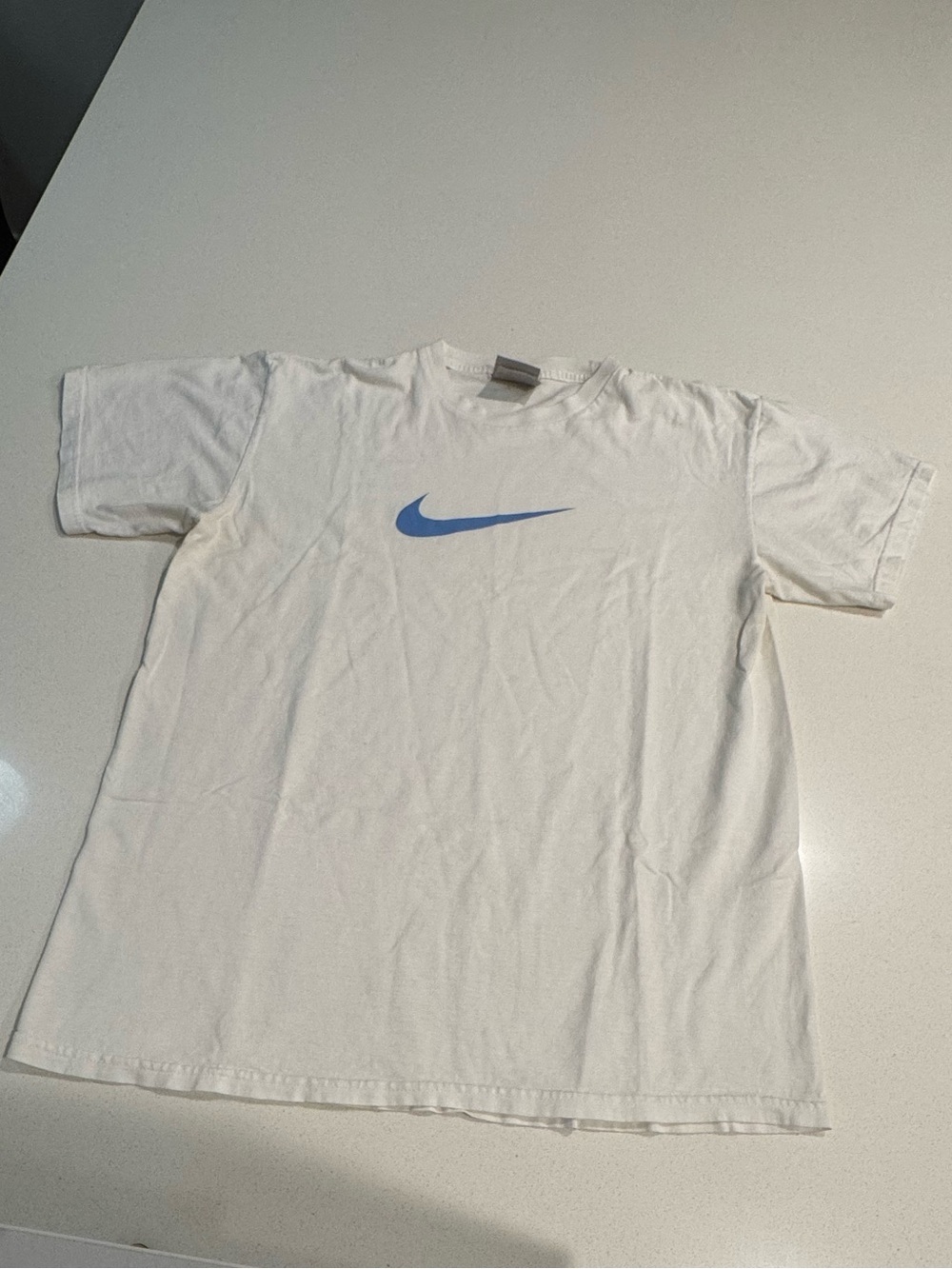Vintage Nike Silver Tag White T-Shirt - Light Blue Center Swoosh